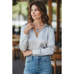 Blue and Silver Mesh Feather Sterling Silver .925 Necklace Item #7038